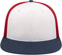 Cap America i8501 Flexfit Performance Trucker Mesh Back Cap - White Navy Red