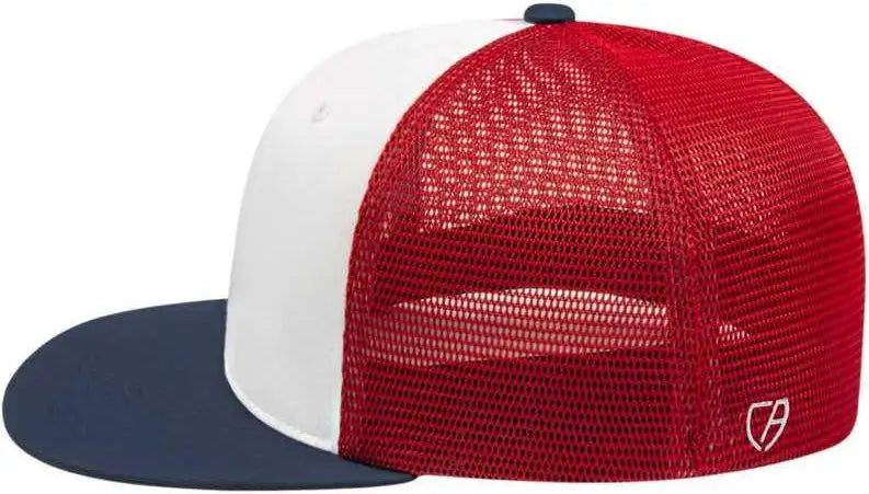 Cap America i8501 Flexfit Performance Trucker Mesh Back Cap - White Navy Red