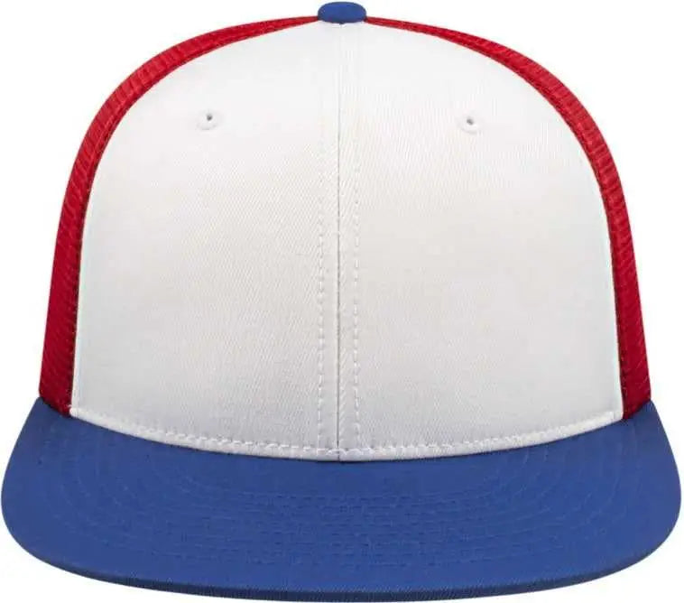Cap America i8501 Flexfit Performance Trucker Mesh Back Cap - White Royal Red