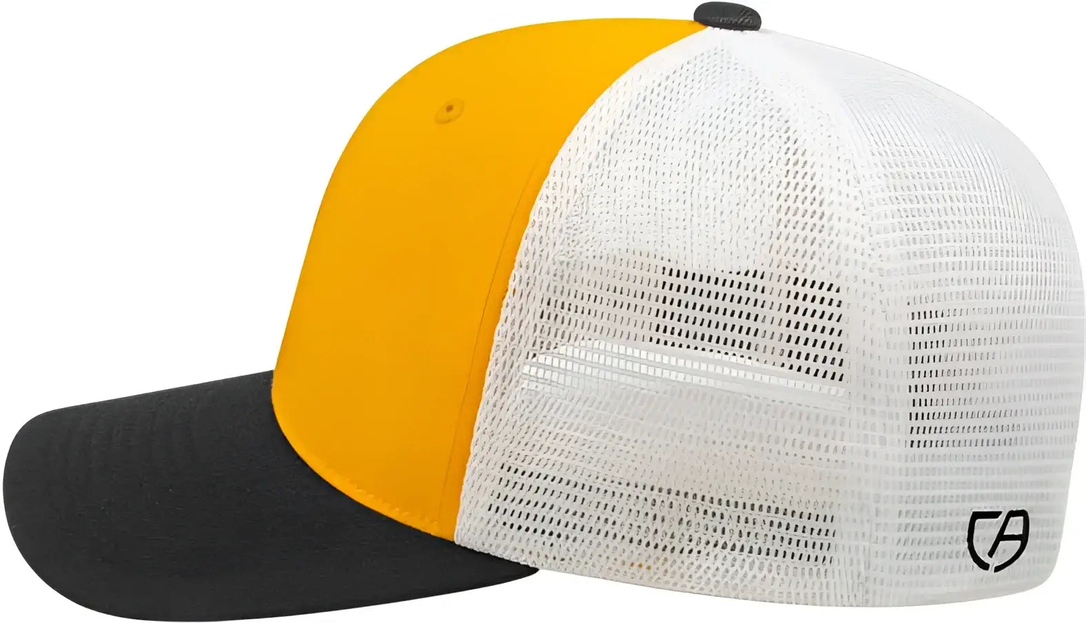 Cap America i8502 Flexfit 110 Trucker Mesh Back Cap - Athletic Gold Black White - Gold Black / One Size Fits Most