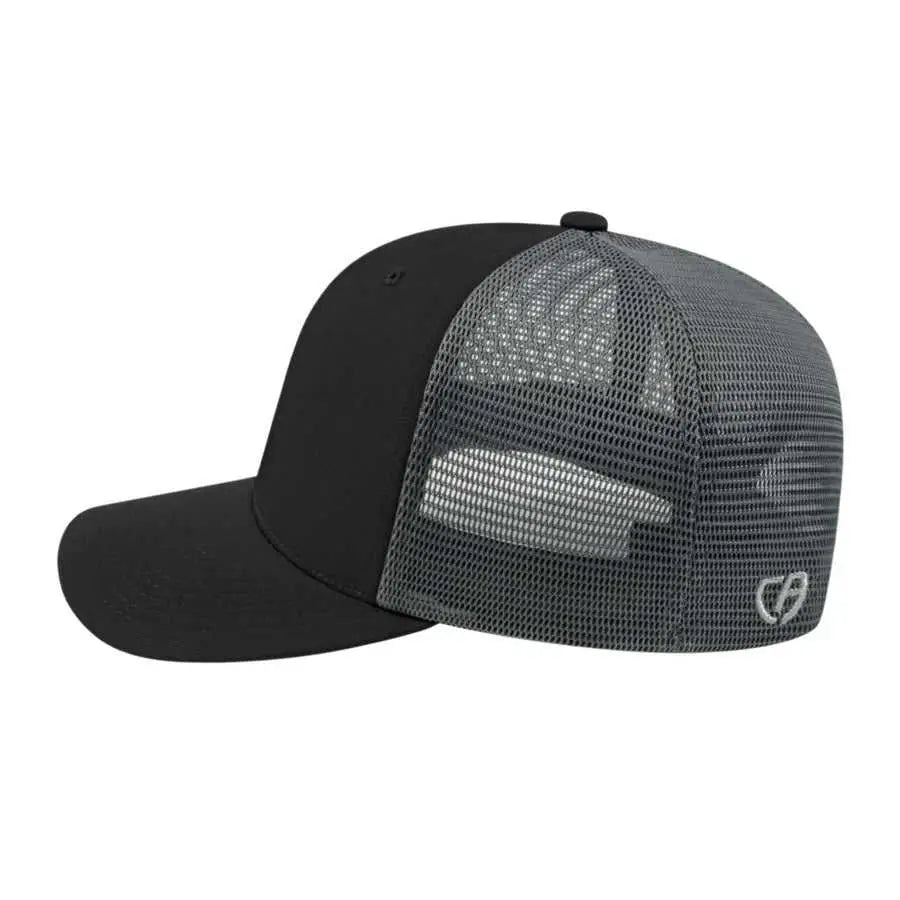 Cap America i8502 Flexfit 110 Trucker Mesh Back Cap - Black Graphite - Black Dark Gray / One Size Fits Most