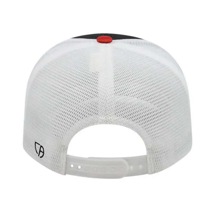 Cap America i8502 Flexfit 110 Trucker Mesh Back Cap - Black Red White - Black Red / One Size Fits Most
