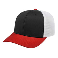 Cap America i8502 Flexfit 110 Trucker Mesh Back Cap - Black Red White - Black Red / One Size Fits Most