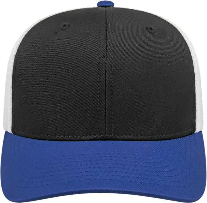 Cap America i8502 Flexfit 110 Trucker Mesh Back Cap - Black Royal White - Black Royal / One Size Fits Most