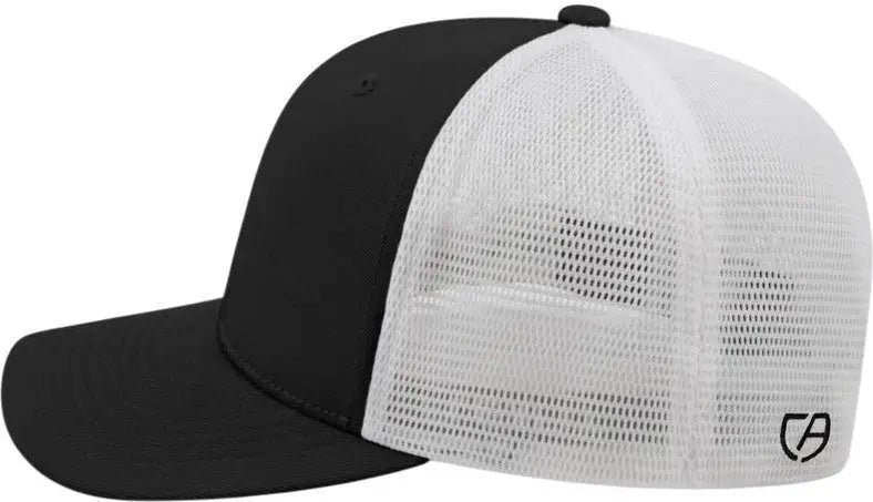 Cap America i8502 Flexfit 110 Trucker Mesh Back Cap - Black White - Black White / One Size Fits Most