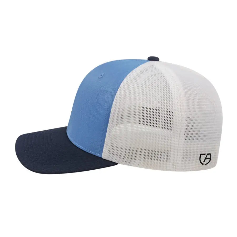 Cap America i8502 Flexfit 110 Trucker Mesh Back Cap - Columbia Navy White - Columbia Blue Navy / One Size Fits Most