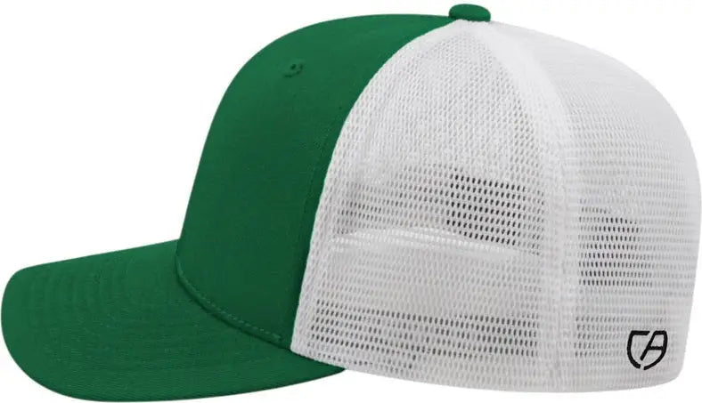 Cap America i8502 Flexfit 110 Trucker Mesh Back Cap - Dark Green White - Forest White / One Size Fits Most
