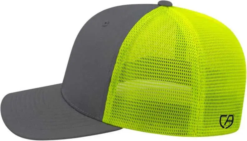 Cap America i8502 Flexfit 110 Trucker Mesh Back Cap - Graphite Neon Yellow - Dark Gray Yellow / One Size Fits Most