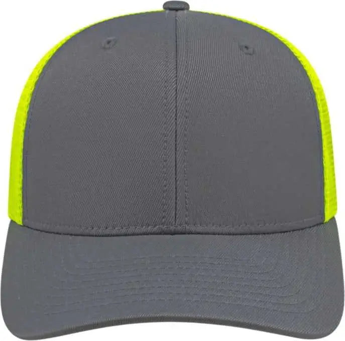 Cap America i8502 Flexfit 110 Trucker Mesh Back Cap - Graphite Neon Yellow - Dark Gray Yellow / One Size Fits Most