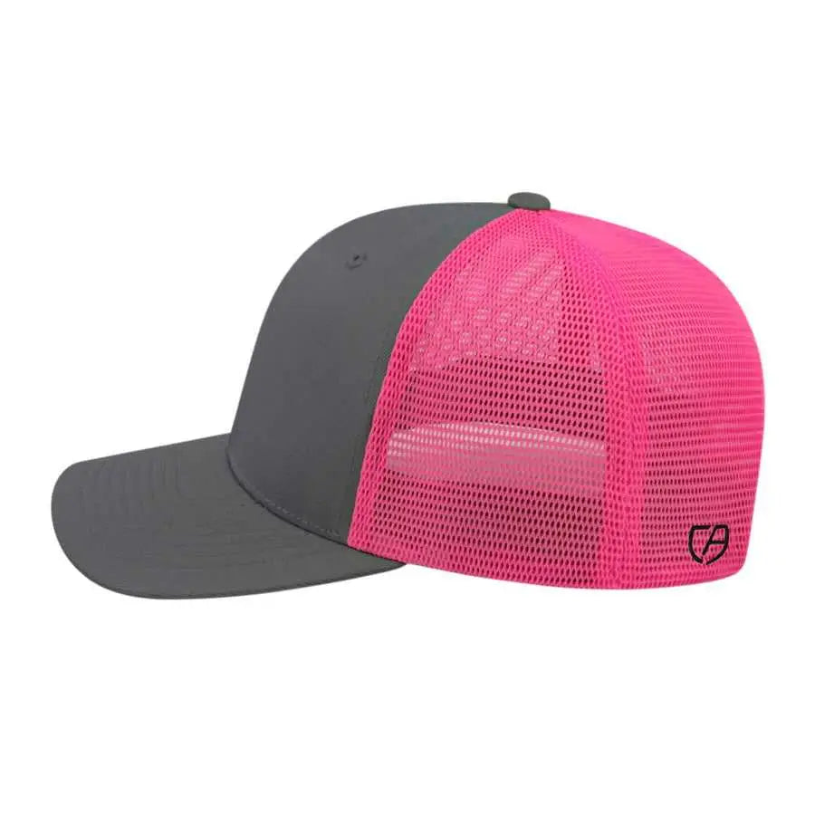 Cap America i8502 Flexfit 110 Trucker Mesh Back Cap - Graphite Pink - Dark Gray Pink / One Size Fits Most