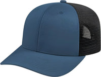 Cap America i8502 Flexfit 110 Trucker Mesh Back Cap Indigo Blue Black Indigo Blue Black / One Size Fits Most