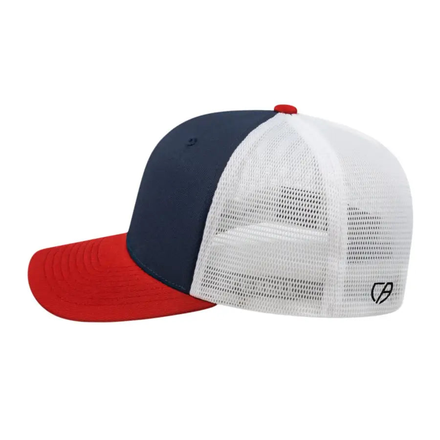 Cap America i8502 Flexfit 110 Trucker Mesh Back Cap - Navy Red White - Navy Red / One Size Fits Most