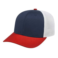 Cap America i8502 Flexfit 110 Trucker Mesh Back Cap - Navy Red White - Navy Red / One Size Fits Most