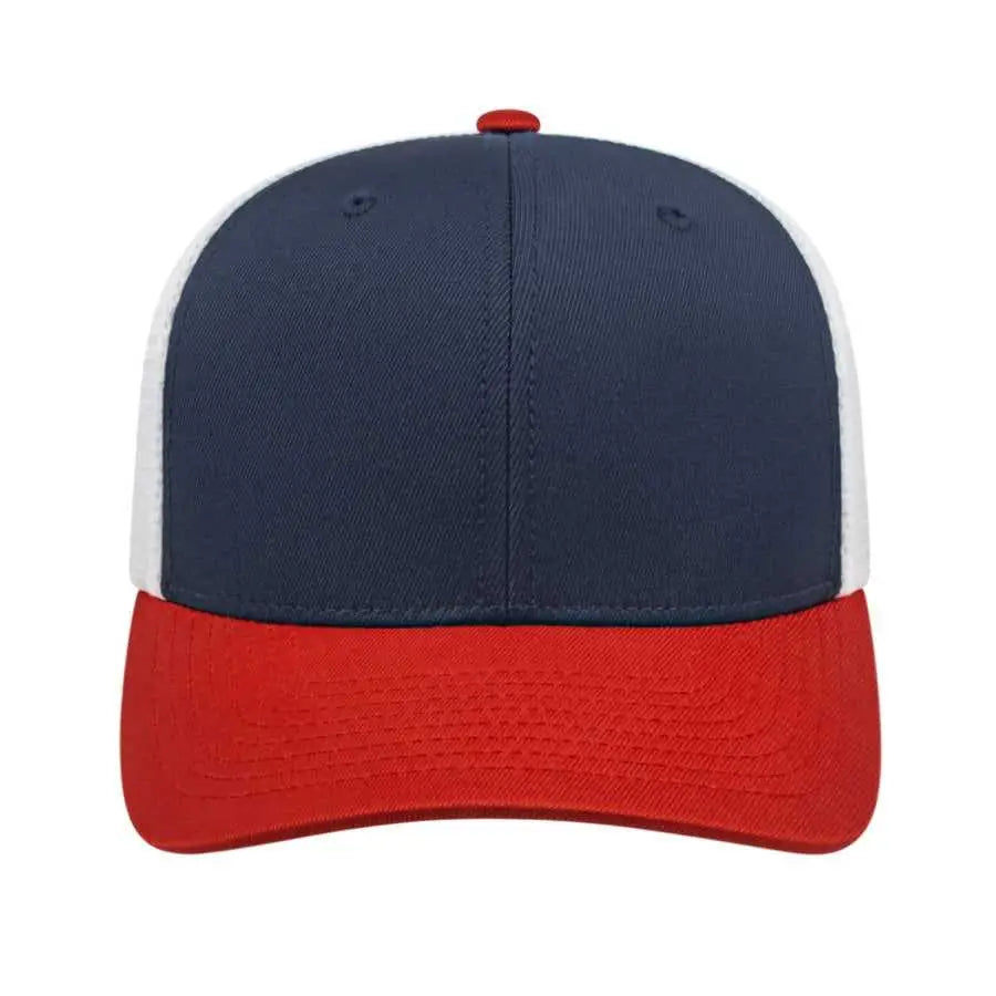 Cap America i8502 Flexfit 110 Trucker Mesh Back Cap - Navy Red White - Navy Red / One Size Fits Most