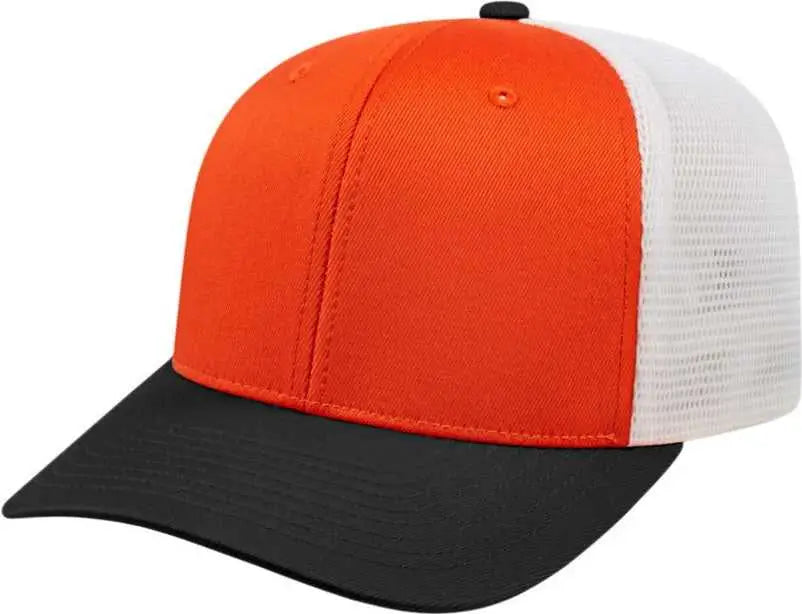 Cap America i8502 Flexfit 110 Trucker Mesh Back Cap - Orange Black White - Orange Black / One Size Fits Most