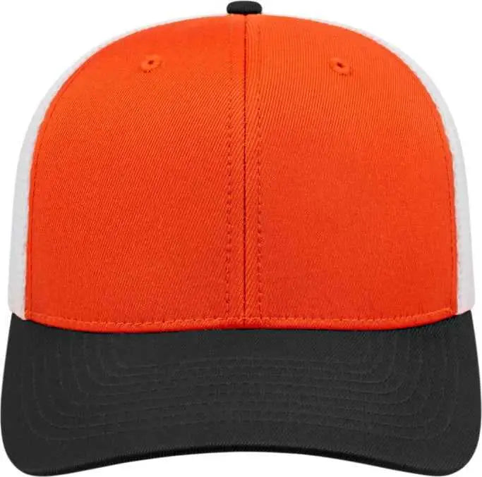 Cap America i8502 Flexfit 110 Trucker Mesh Back Cap - Orange Black White - Orange Black / One Size Fits Most