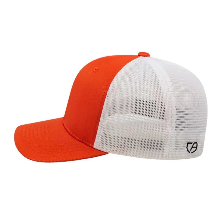 Cap America i8502 Flexfit 110 Trucker Mesh Back Cap - Orange White - Orange White / One Size Fits Most