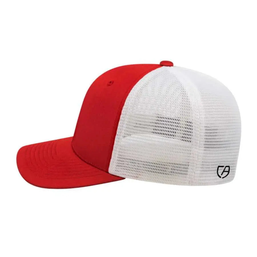 Cap America i8502 Flexfit 110 Trucker Mesh Back Cap - Red White - Red White / One Size Fits Most