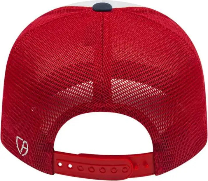 Cap America i8502 Flexfit 110 Trucker Mesh Back Cap - White Navy Red - White Navy / One Size Fits Most