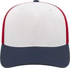 Cap America i8502 Flexfit 110 Trucker Mesh Back Cap - White Navy Red - White Navy / One Size Fits Most