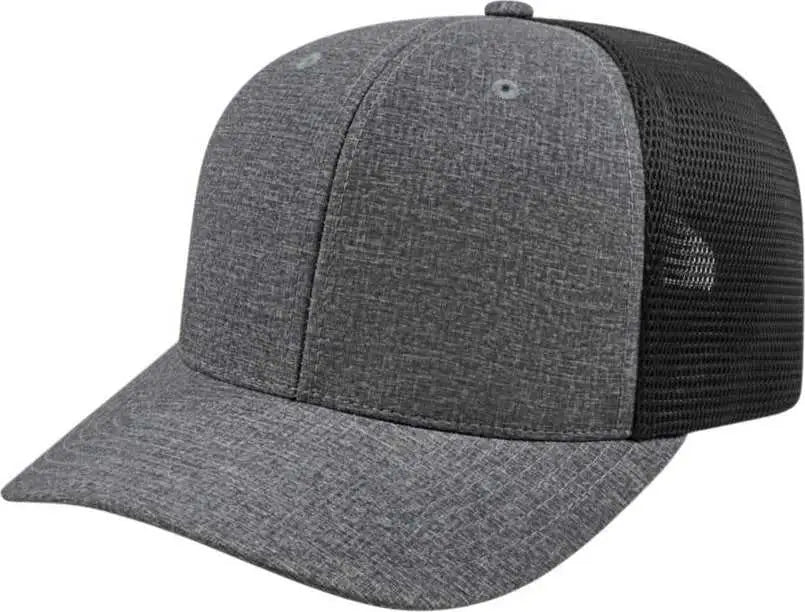 Cap America i8509 Flexfit 110 Melange Trucker Mesh Back Cap Charcoal Black Dark Gray Black / One Size Fits Most