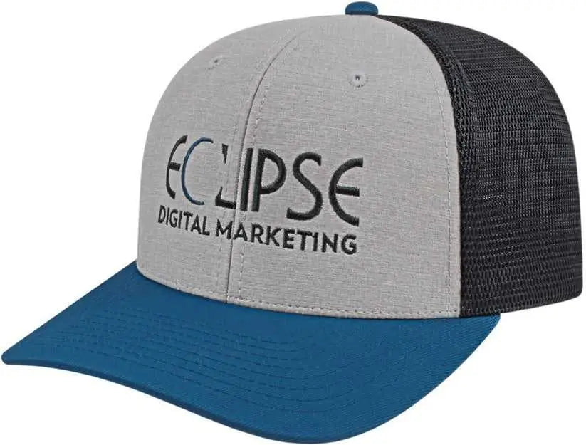 Cap America i8509 Flexfit 110 Melange Trucker Mesh Back Cap - Silver Indigo Black - Light Gray Navy / One Size Fits Most