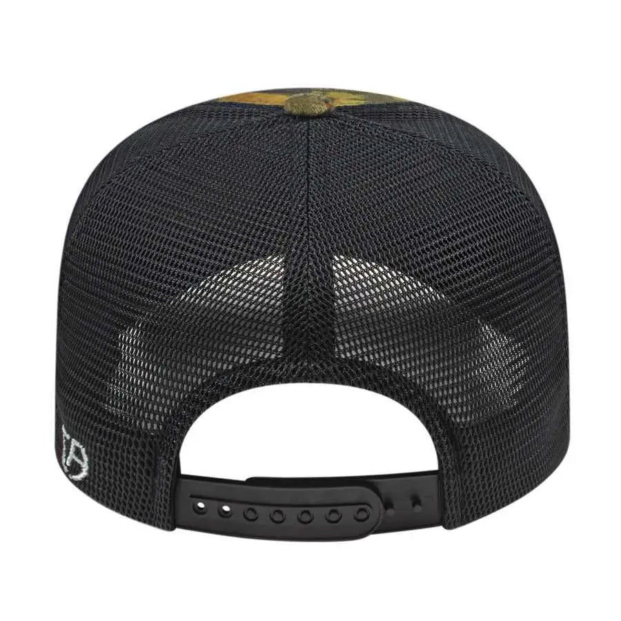 Cap America i8511 Flexfit 110 Camo Trucker Mesh Back Cap - Mossy Oak Break Up Black - Mossy Oak Black / One Size Fits