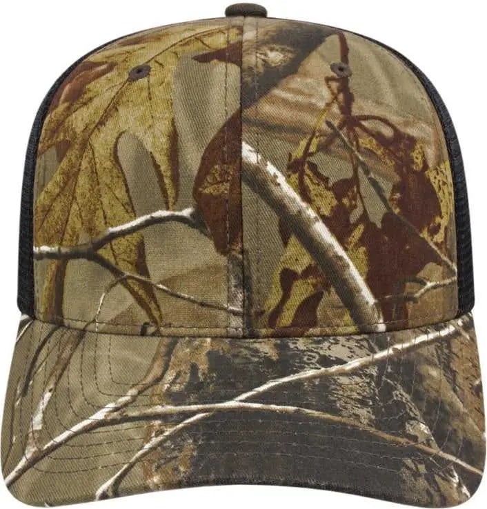 Cap America i8511 Flexfit 110 Camo Trucker Mesh Back Cap - Realtree AP Black - Realtree Black / One Size Fits Most