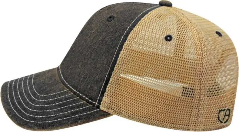 Cap America i8527 Premium Vintage Washed Mesh Back Cap - Black Khaki - Black Khaki / One Size Fits Most
