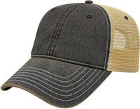 Cap America i8527 Premium Vintage Washed Mesh Back Cap - Black Khaki - Black Khaki / One Size Fits Most