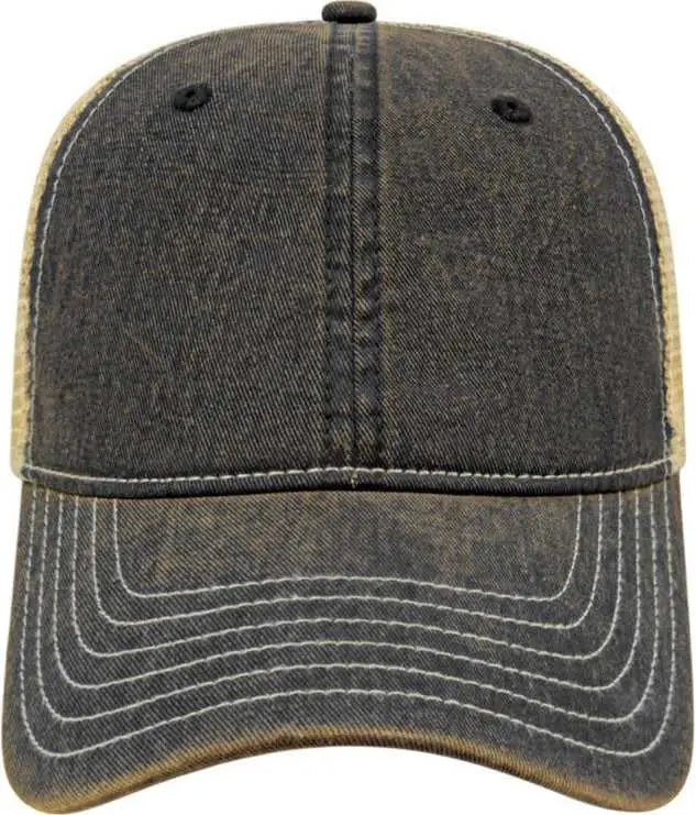Cap America i8527 Premium Vintage Washed Mesh Back Cap - Black Khaki - Black Khaki / One Size Fits Most