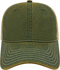 Cap America i8527 Premium Vintage Washed Mesh Back Cap Green Khaki Green Khaki / One Size Fits Most
