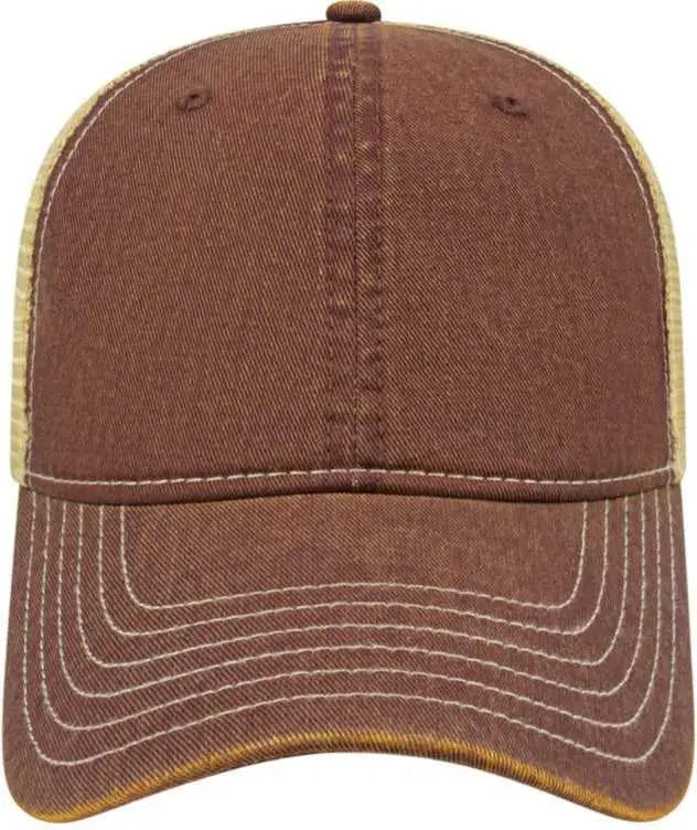 Cap America i8527 Premium Vintage Washed Mesh Back Cap - Maroon Khaki - Maroon Khaki / One Size Fits Most