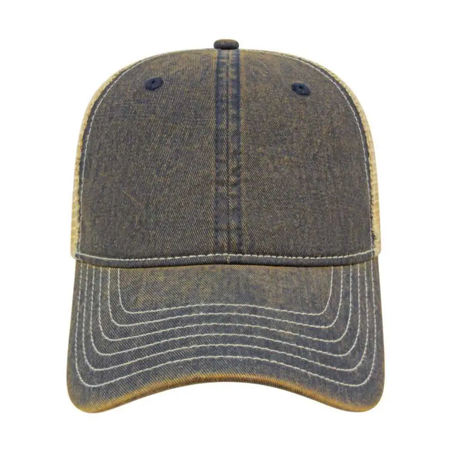 Cap America i8527 Premium Vintage Washed Mesh Back Cap - Navy Khaki - Navy Khaki / One Size Fits Most