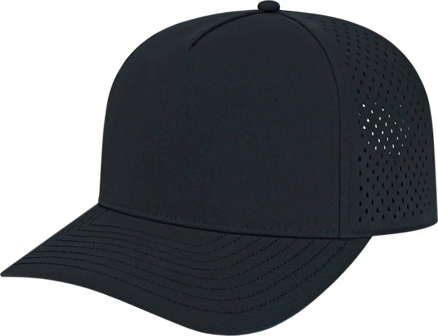 Cap America i8540 Premium Water Resistant Perforated Cap Black Black / One Size Fits Most