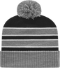 Cap America IK56 Double Stripe Knit Cap with Ribbed Cuff Beanie - Heather Black White - Black White / One Size Fits Most