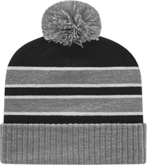 Cap America IK56 Double Stripe Knit Cap with Ribbed Cuff Beanie - Heather Black White - Black White / One Size Fits Most