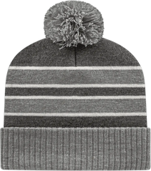 Cap America IK56 Double Stripe Knit Cap with Ribbed Cuff Beanie - Heather Dark Hather White - Dark Gray White