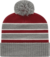 Cap America IK56 Double Stripe Knit Cap with Ribbed Cuff Beanie Heather Maroon White Maroon White / One Size Fits Most