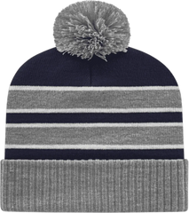 Cap America IK56 Double Stripe Knit Cap with Ribbed Cuff Beanie Heather Navy White Navy White / One Size Fits Most