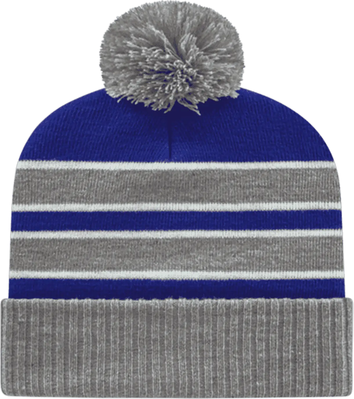 Cap America IK56 Double Stripe Knit Cap with Ribbed Cuff Beanie - Heather Royal White - Royal White / One Size Fits Most