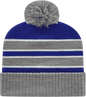Cap America IK56 Double Stripe Knit Cap with Ribbed Cuff Beanie - Heather Royal White - Royal White / One Size Fits Most