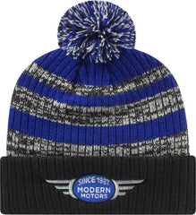 Cap America iK57 Heavy Ribbed Knit Cap with Cuff Beanie Royal White Black Royal White Black / One Size Fits Most