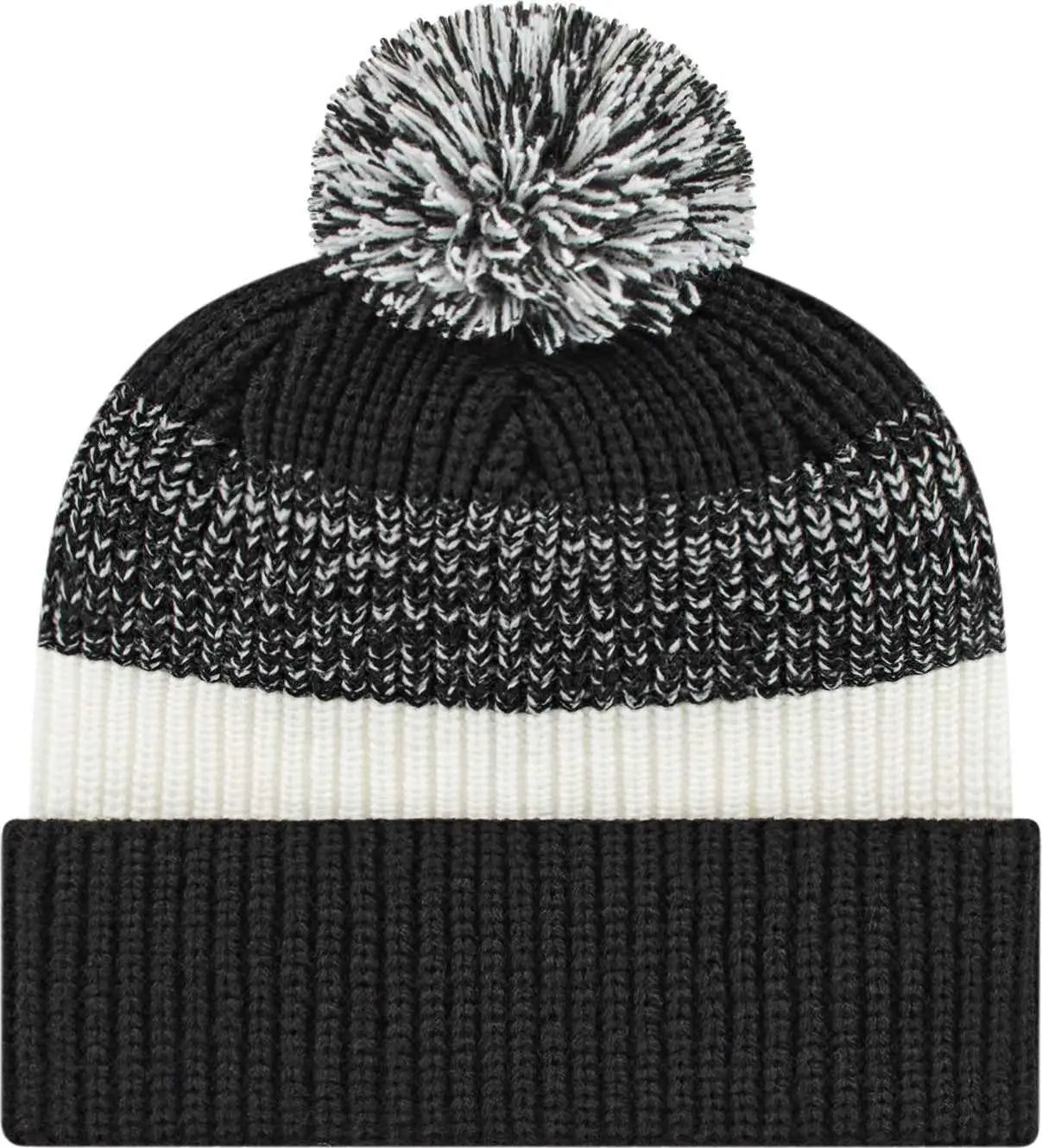 Cap America iK61 Heavy Ribbed Knit Cap with Cuff Beanie Black White Black White / One Size Fits Most