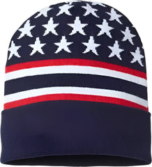 Cap America RK12 USA Made Patriotic Cuffed Beanie - Navy Flag - Navy / One Size Fits Most