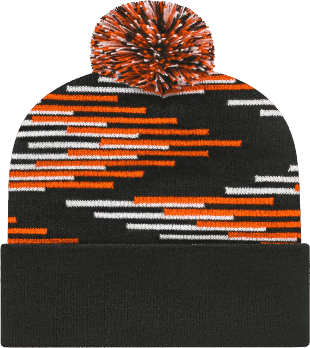 Cap America RKB12 USA Made Bar Knit Cap with Cuff Beanie - Black Deep Orange White - Black Orange / One Size Fits Most