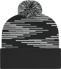 Cap America RKB12 USA Made Bar Knit Cap with Cuff Beanie Black Heather White Black Gray / One Size Fits Most