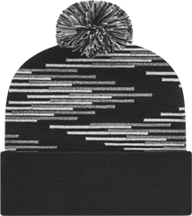 Cap America RKB12 USA Made Bar Knit Cap with Cuff Beanie Black Heather White Black Gray / One Size Fits Most