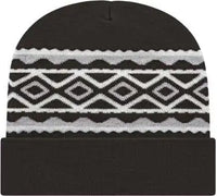 Cap America RKD12 Diamond Pattern Knit Cap with Cuff Beanie - Black - Black / One Size Fits Most