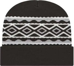 Cap America RKD12 Diamond Pattern Knit Cap with Cuff Beanie - Black - Black / One Size Fits Most